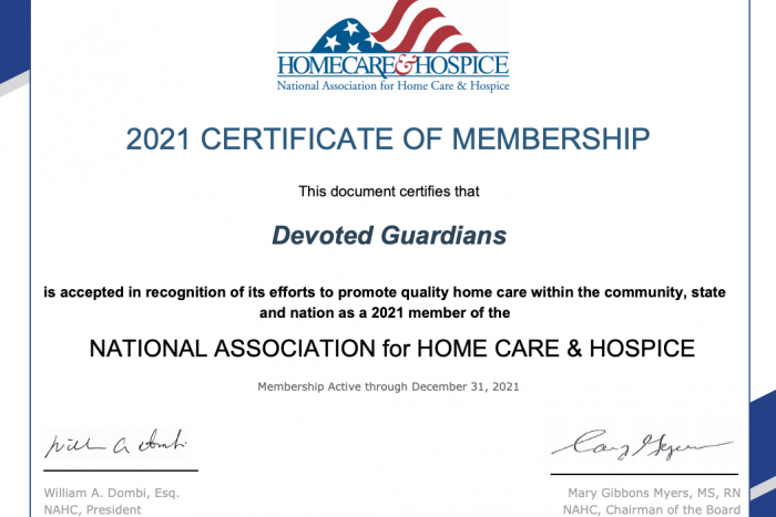 certificate of membership homecare and hospice association devoted guardians