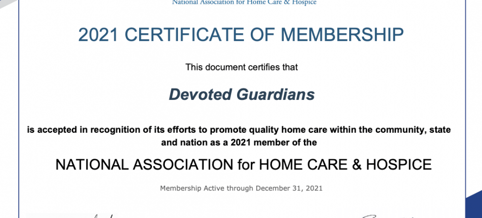 certificate of membership homecare and hospice association devoted guardians